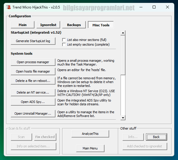 HijackThis screenshot