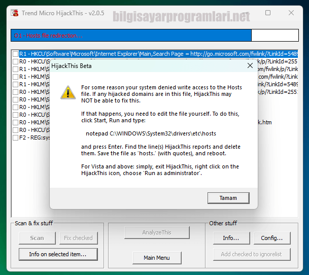 HijackThis screenshot