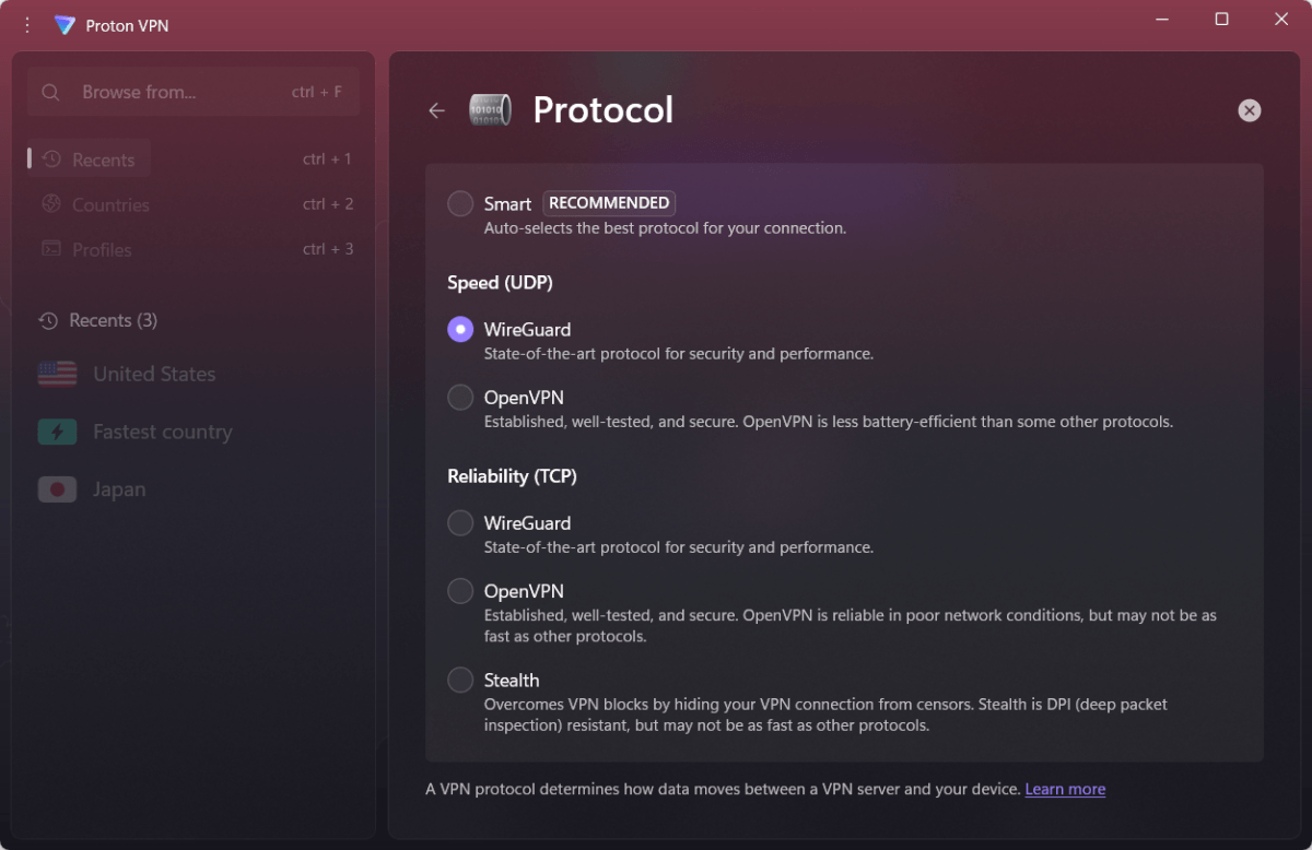 Proton VPN screenshot