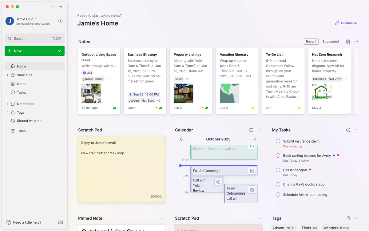 Evernote screenshot