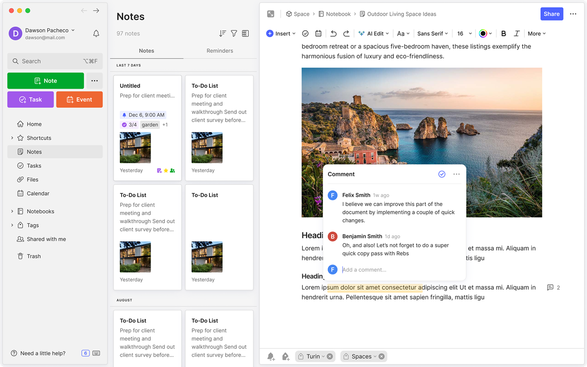 Evernote screenshot
