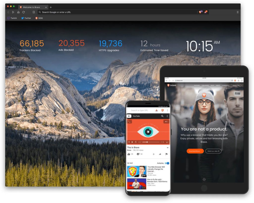 Brave Browser 3 Brave browser masaüstü, telefon ve tablet görüntüsü