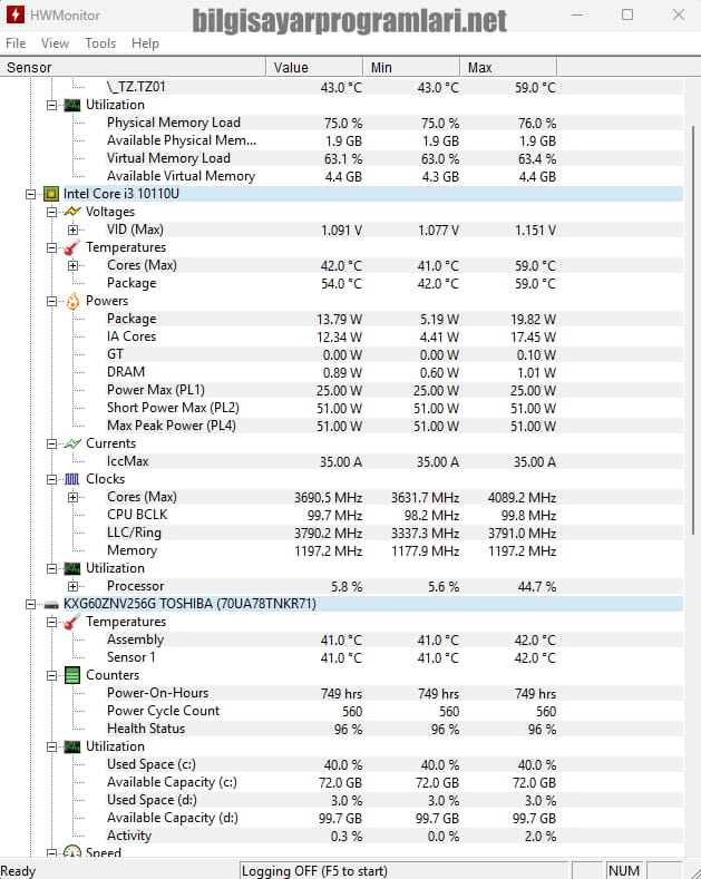 HWMonitor screenshot