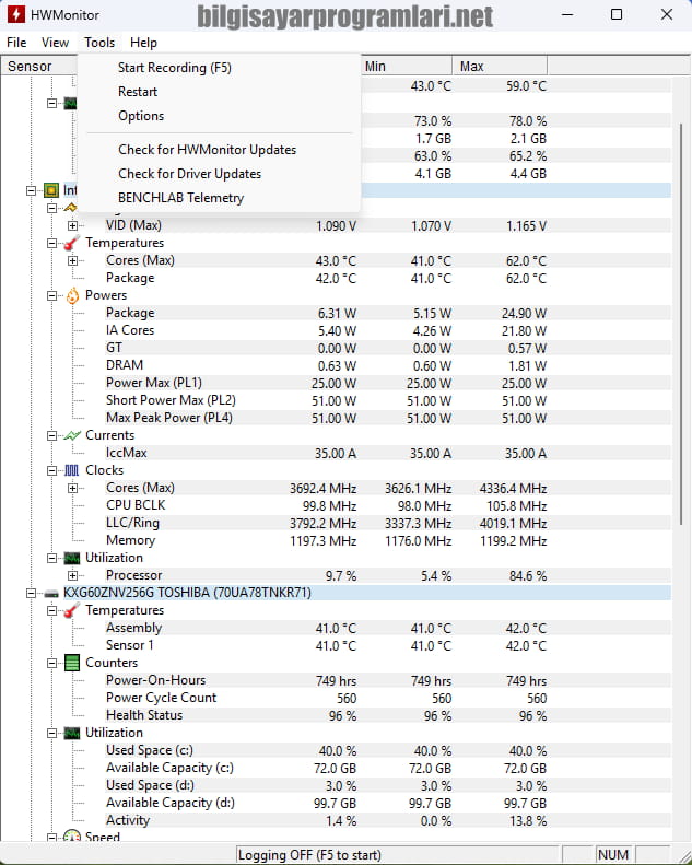 HWMonitor screenshot